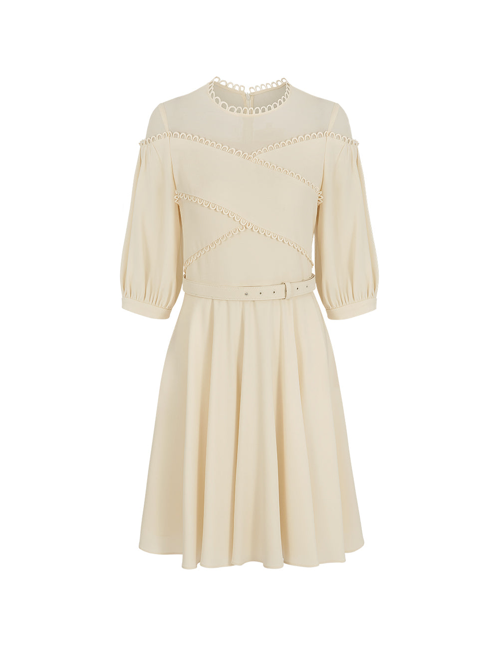 BORA AKSU Hepburn Style Acetate Patchwork Lace Trim Umbrella Dress