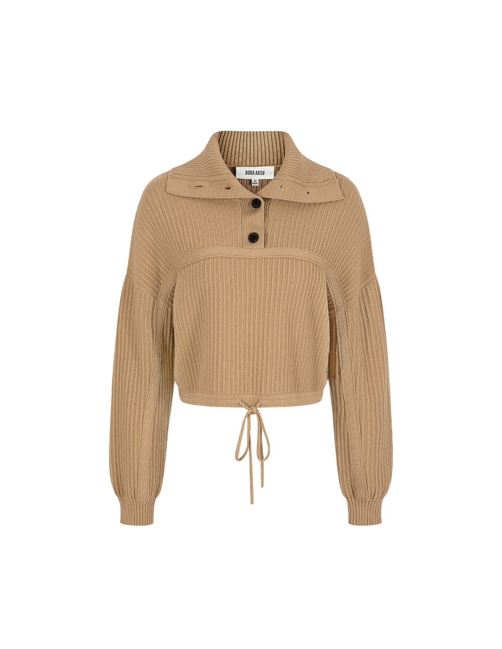 BORA AKSU Turn-Down Collar Wide Drawstring Loose Wool Knitted Pullover