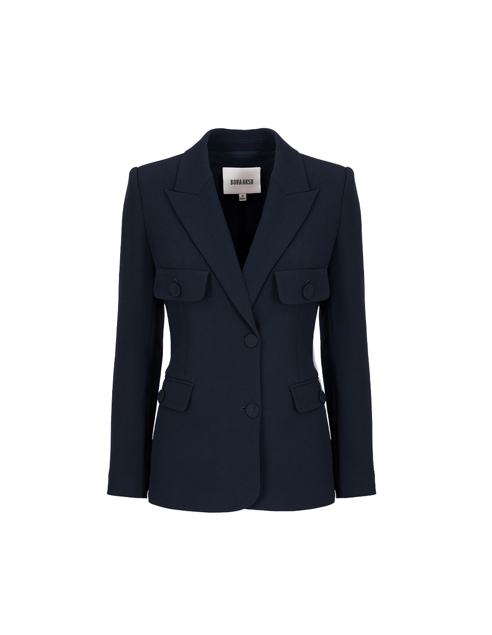 BORA AKSU Gun Lapel Front Shoulder Navy Blue Blazer