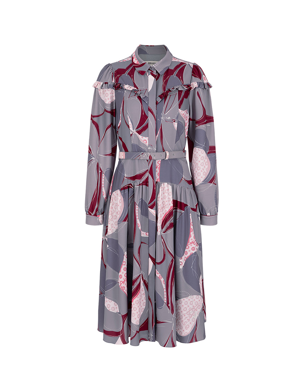 BORA AKSU Shirt-Collar Ruffled Puff Sleeve Printed Midi Dress
