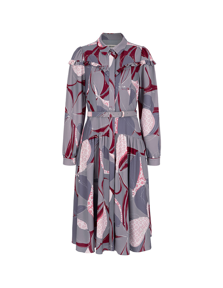 BORA AKSU Shirt-Collar Ruffled Puff Sleeve Printed Midi Dress