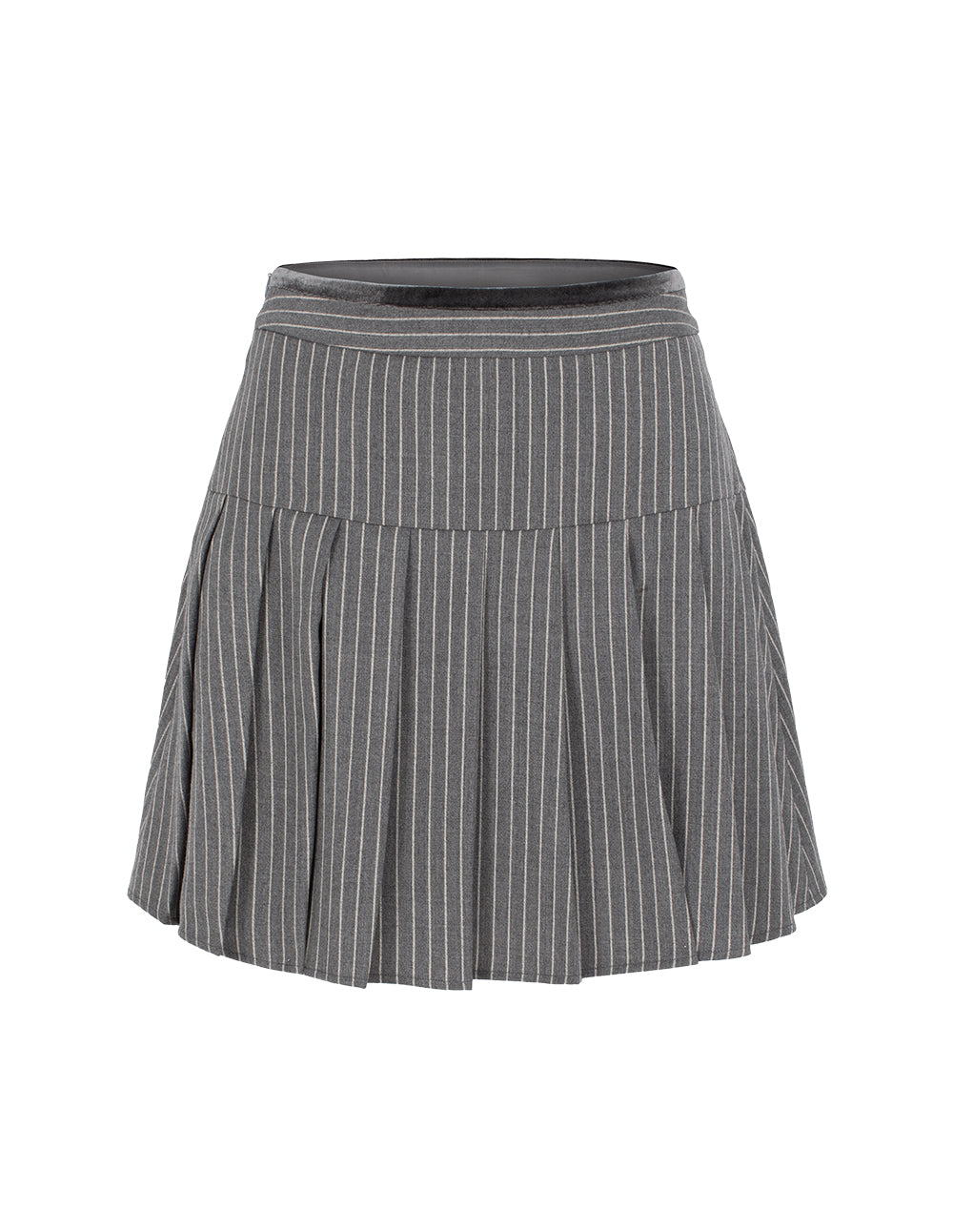 BORA AKSU A-Line High Waist Velvet Pleated Stripe Mini Skirt