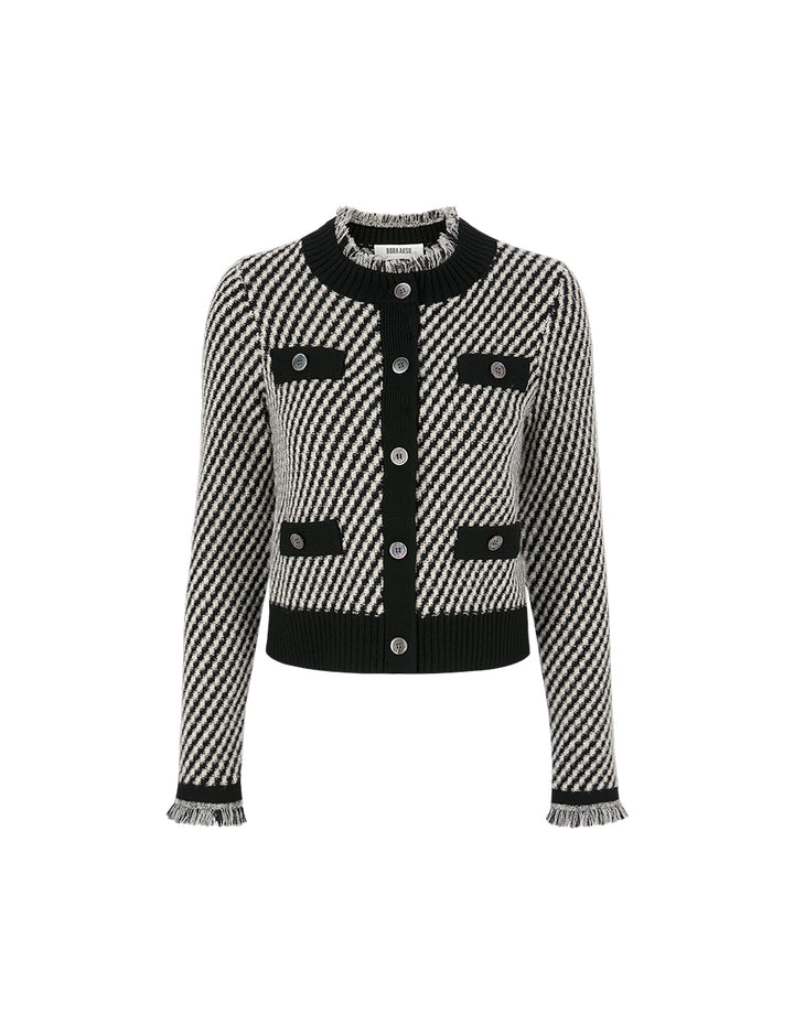 BORA AKSU Crew-Collar Long-Sleeve Striped Cropped Knitted Cardigan