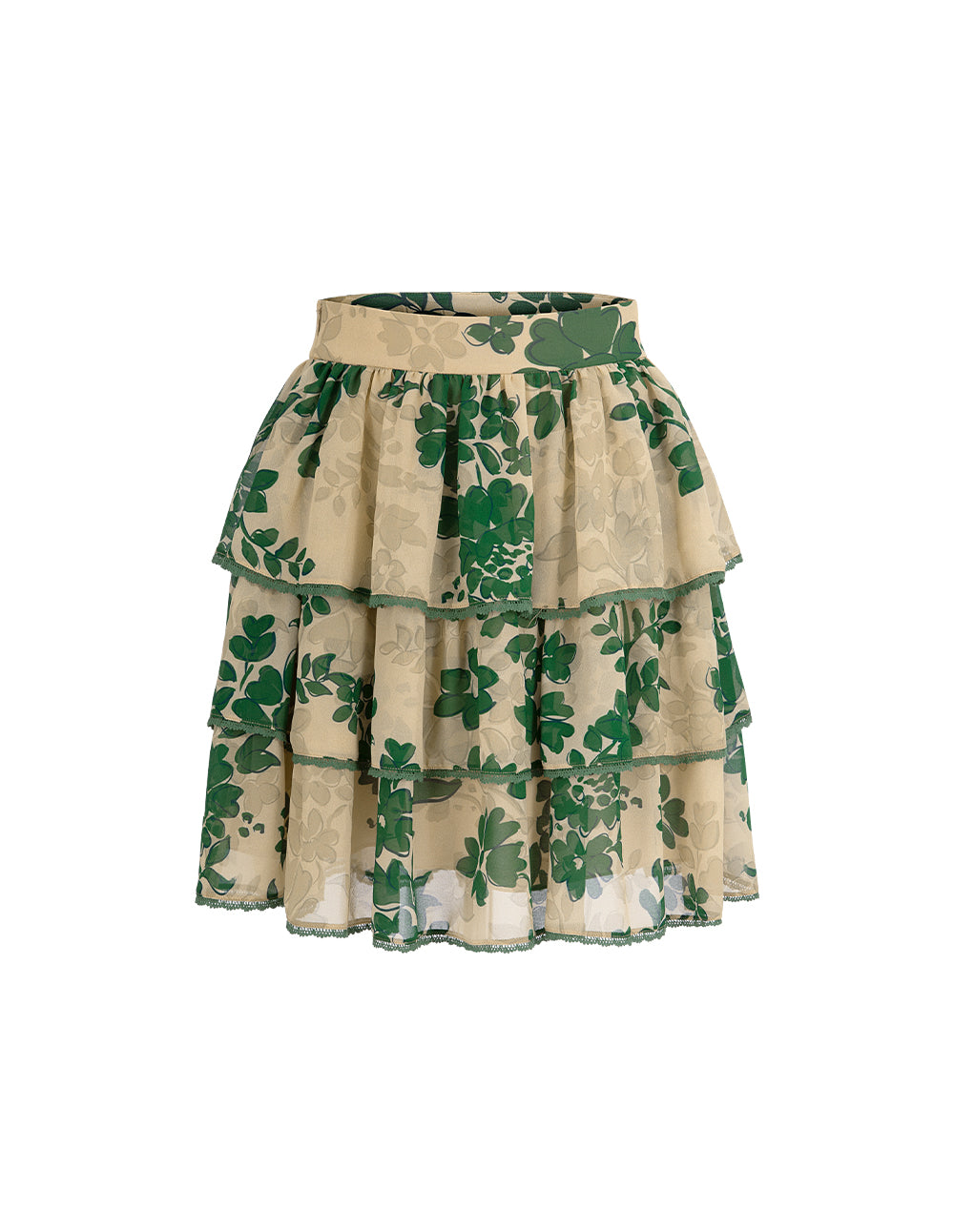BORA AKSU Romantic Tiered Pleated Skirt With Floral Print Skirt
