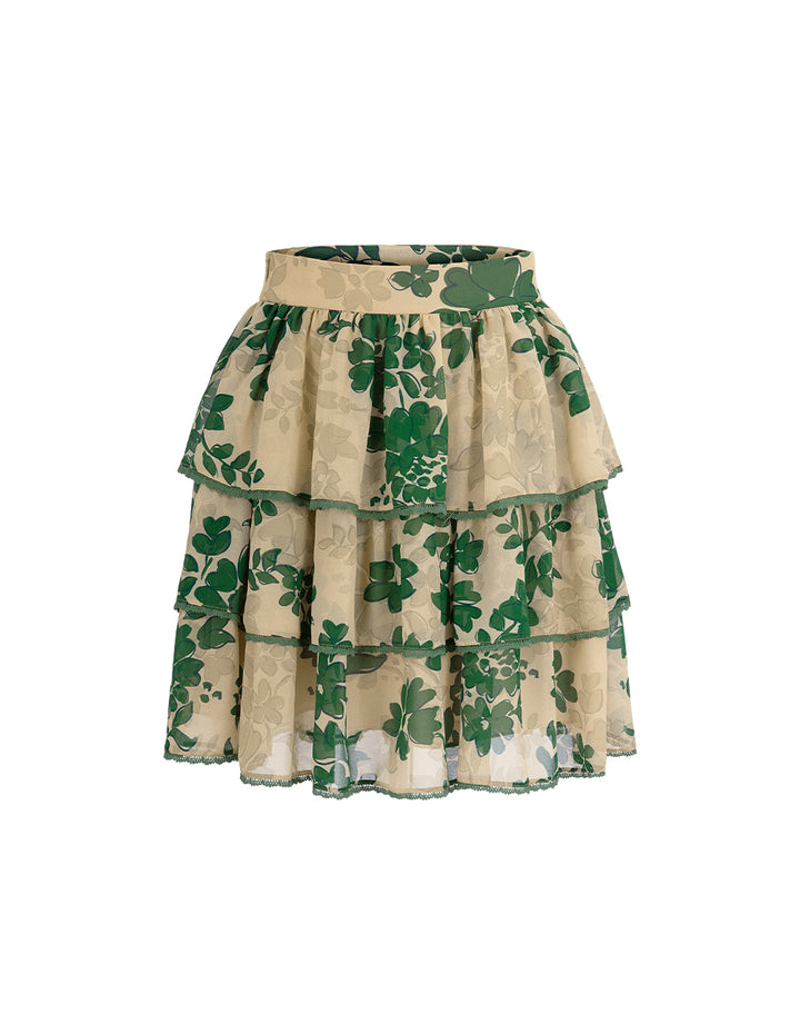 BORA AKSU Romantic Tiered Pleated Skirt With Floral Print Skirt