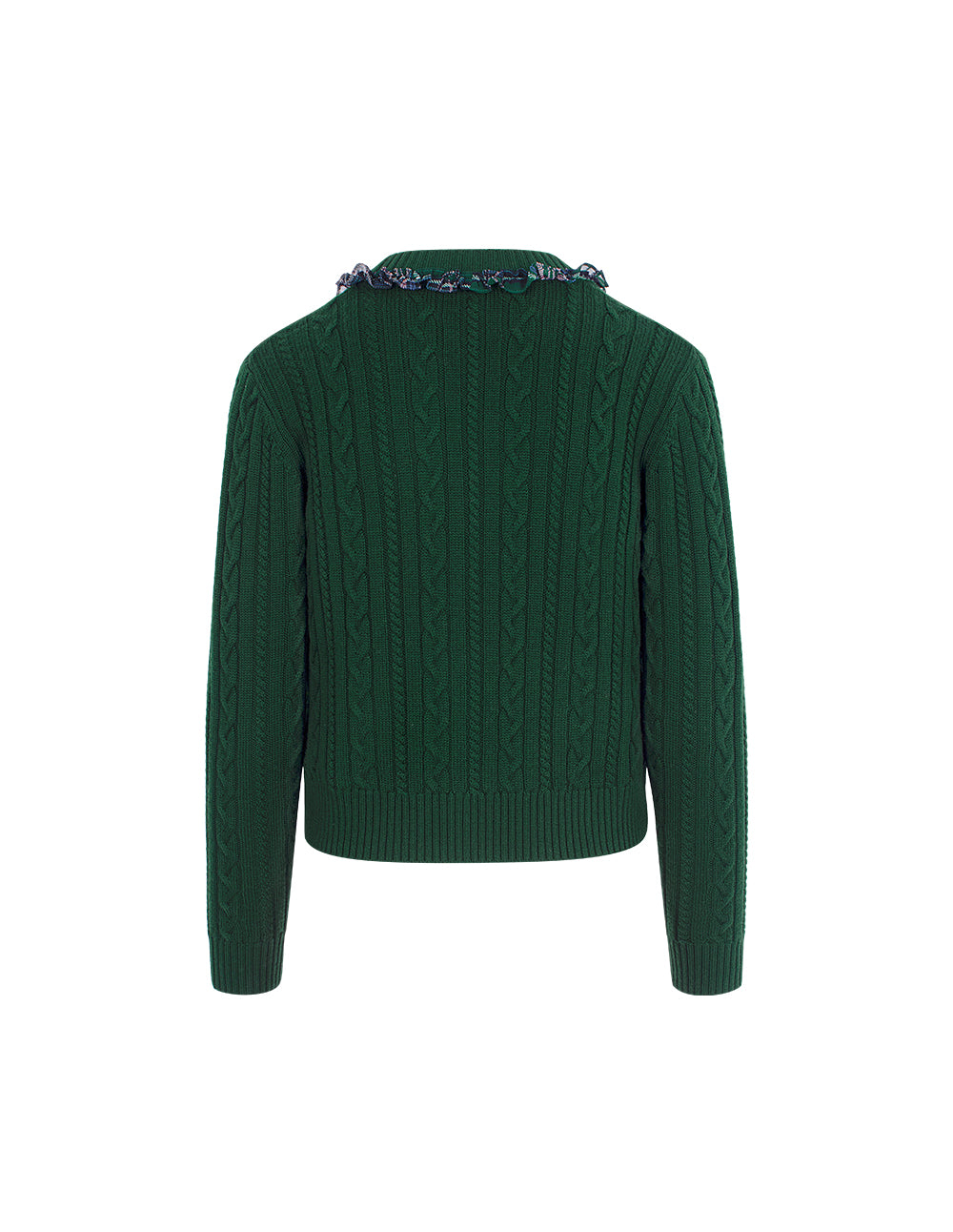 BORA AKSU Checkered Ruffle Decorative V-Neck Knit Cardigan