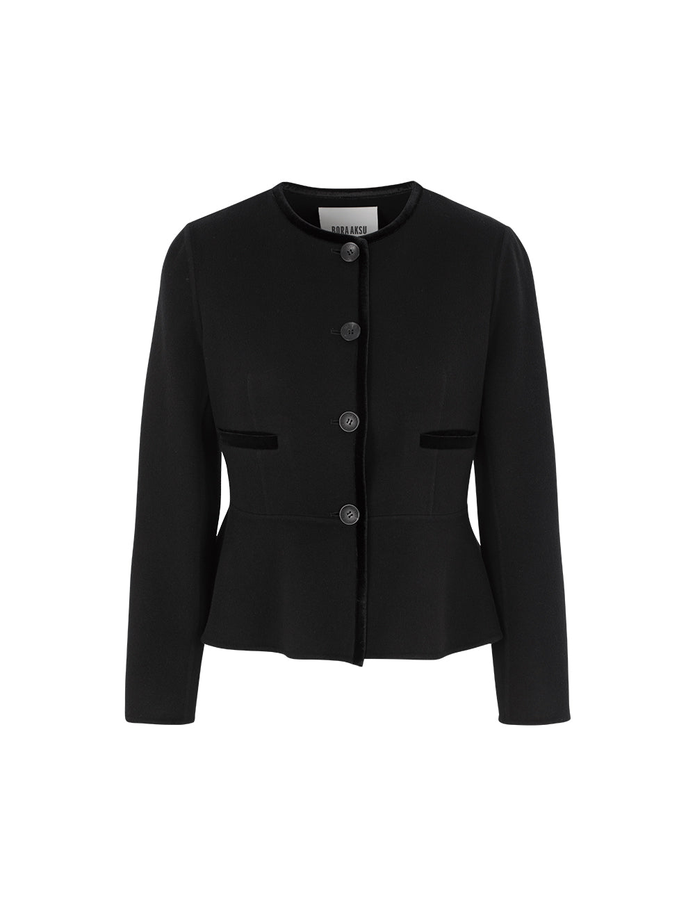 BORA AKSU Round Neck Box Cut Long Sleeve Crop Wool Tweed Jacket