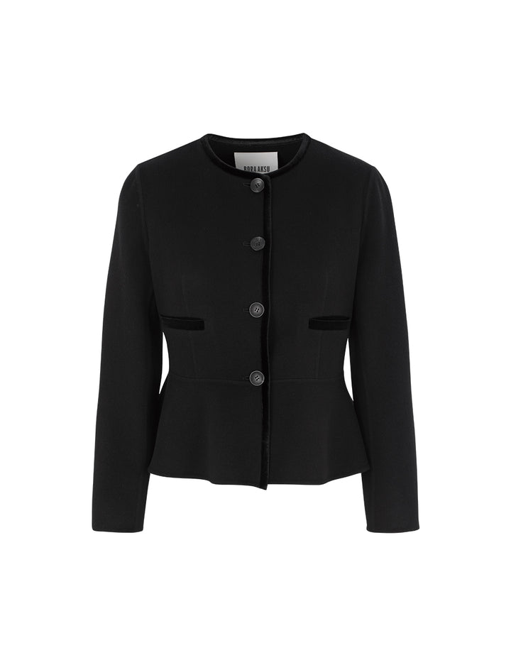 BORA AKSU Round Neck Box Cut Long Sleeve Crop Wool Tweed Jacket