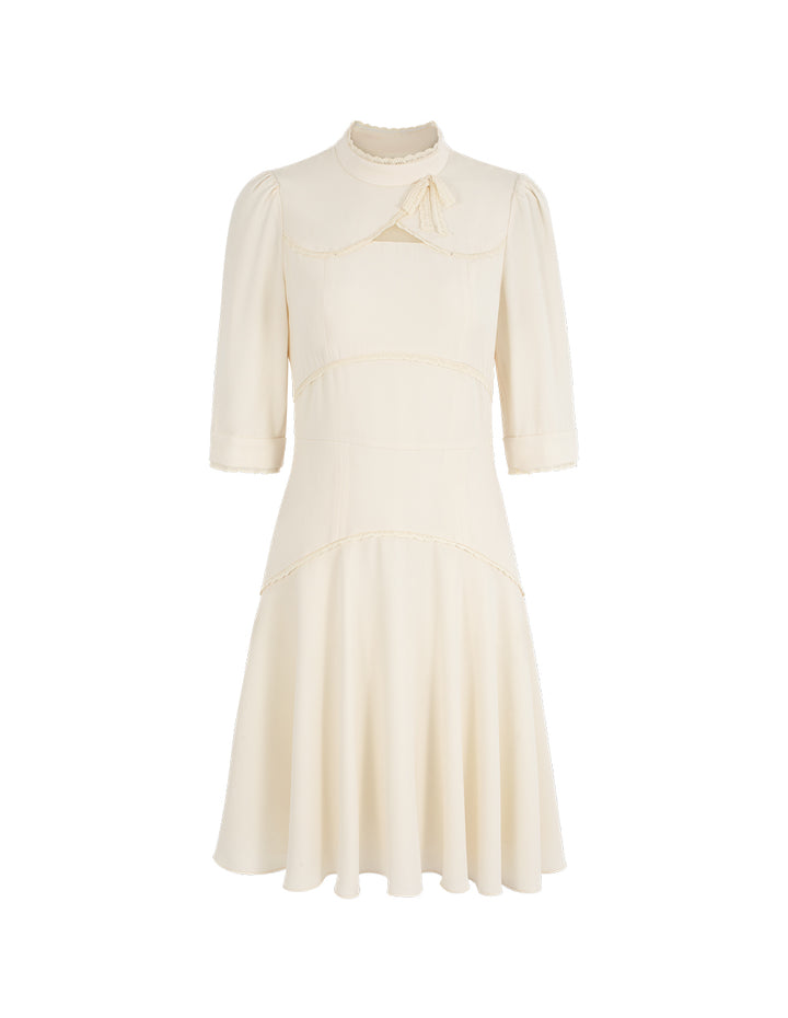 BORA AKSU Stand-Collar Puff Sleeve Ruffle-Trimmed Pleated Midi Dress