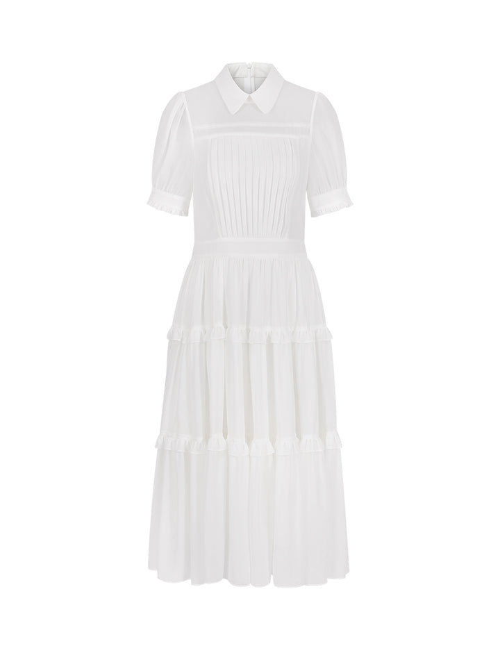 BORA AKSU Lace Puff Sleeve Pleated Dress