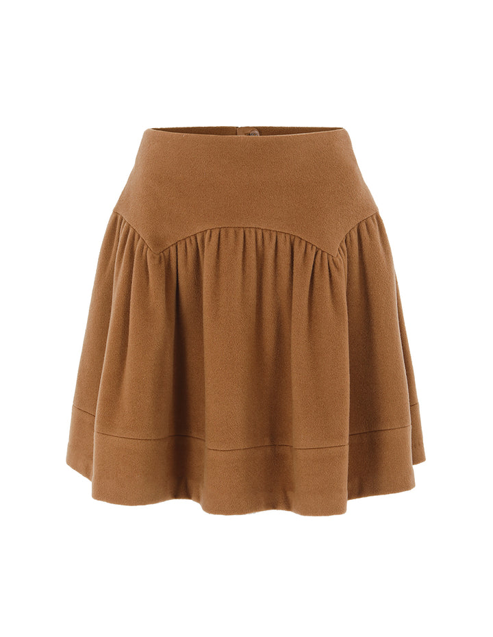 BORA AKSU Vintage High-Waisted Pleated A-Line Wool Midi Skirt
