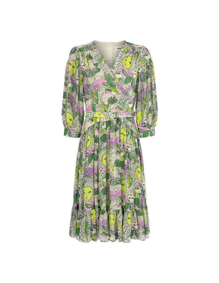 BORA AKSU Puff Sleeve V-Neck Printed Dress