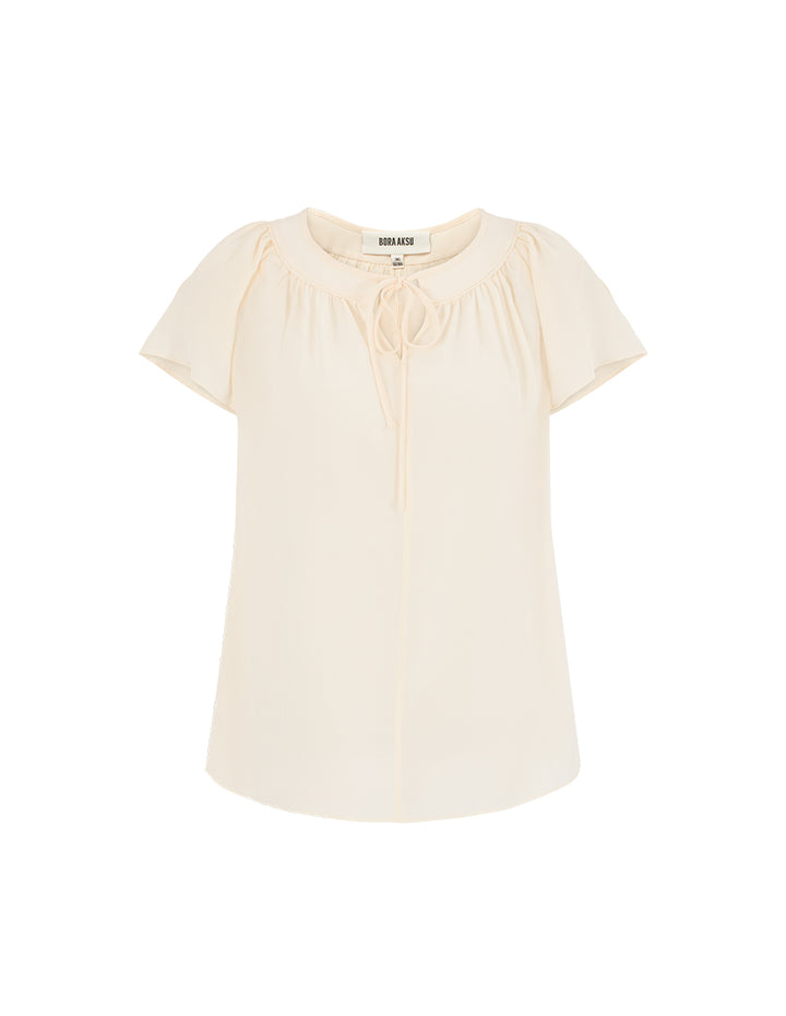 BORA AKSU Round Neck Tie Sleeveless Pleated Silk Top