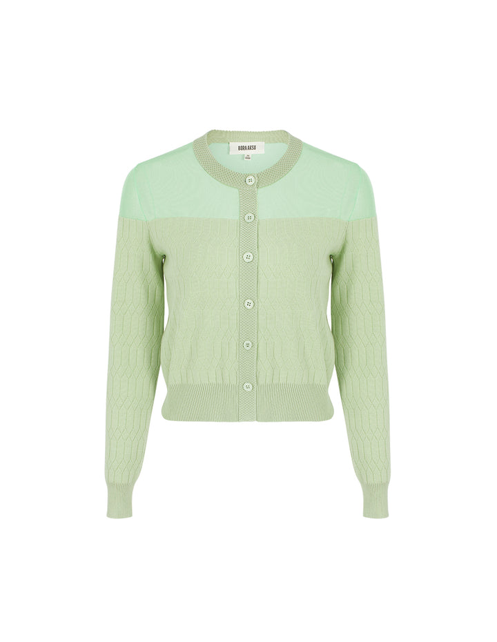 BORA AKSU Round Neck Long-Sleeved Patchwork Knitted Cardigan