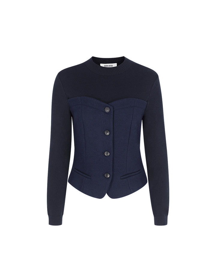 BORA AKSU Round-Collar Long-Sleeve Curved Splicing Knitted Pullover