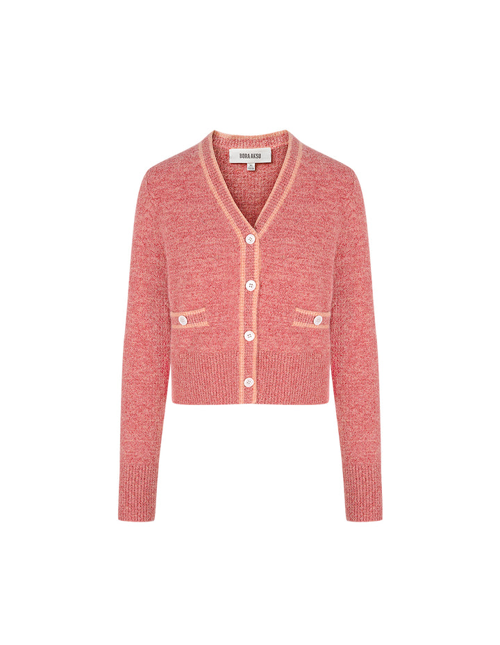 BORA AKSU Two-Color Mixed Knitted Small Fragrance V-Neck Knitted Cardigan