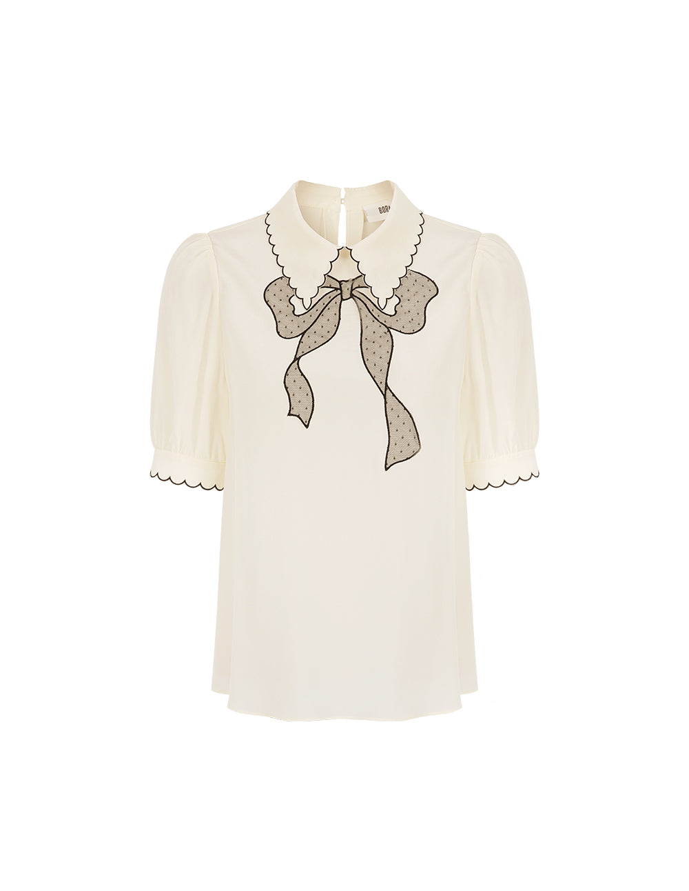 BORA AKSU Petal Collar Mesh Bow Embroidered Silk Blouse