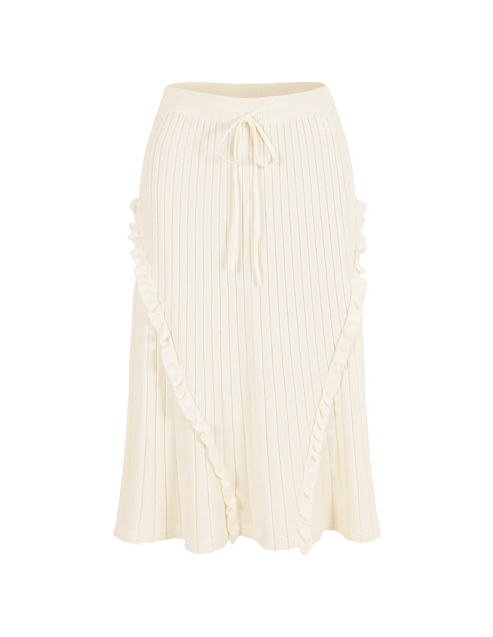 BORA AKSU Elastic Waistband Ruffle-Trim Vertical Textured Knit Midi Skirt