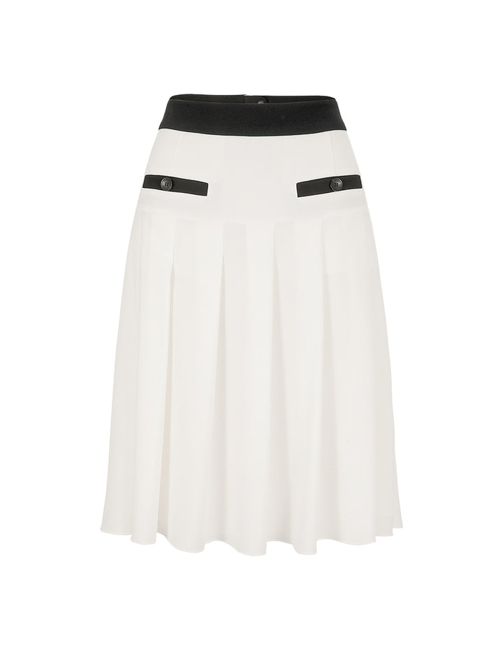BORA AKSU Black & White Contrast High-Waist Pleated Knee-Length Skirt