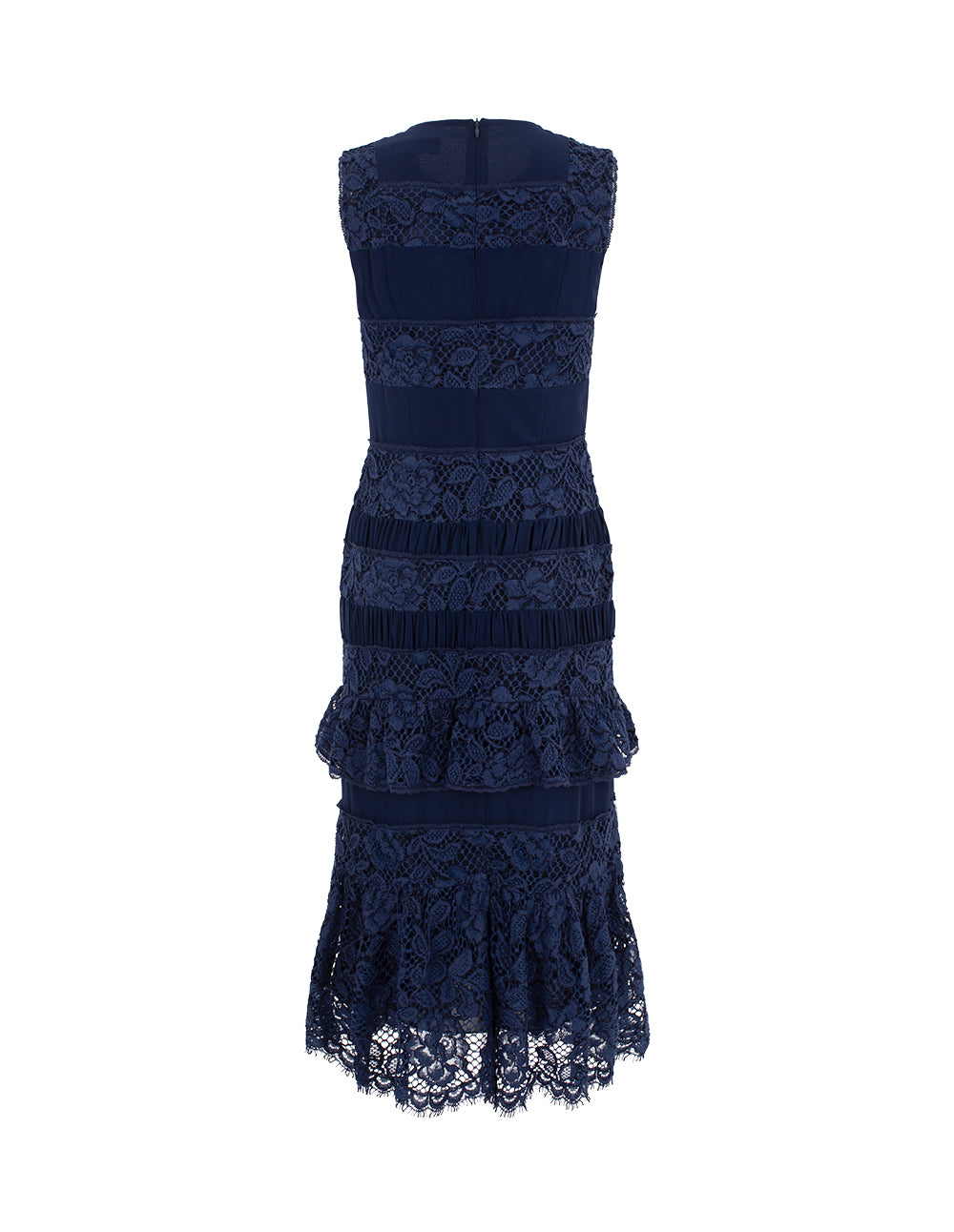 BORA AKSU Round Neck Sleeveless Lace Embroidered Hollow-Out Layered Midi Dress