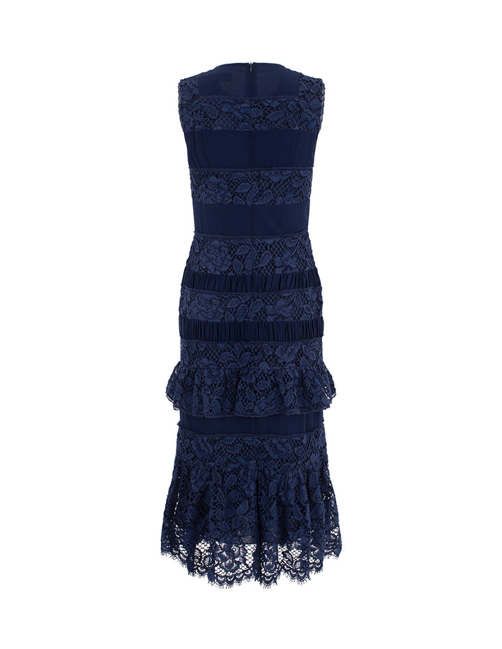 BORA AKSU Round Neck Sleeveless Lace Embroidered Hollow-Out Layered Midi Dress