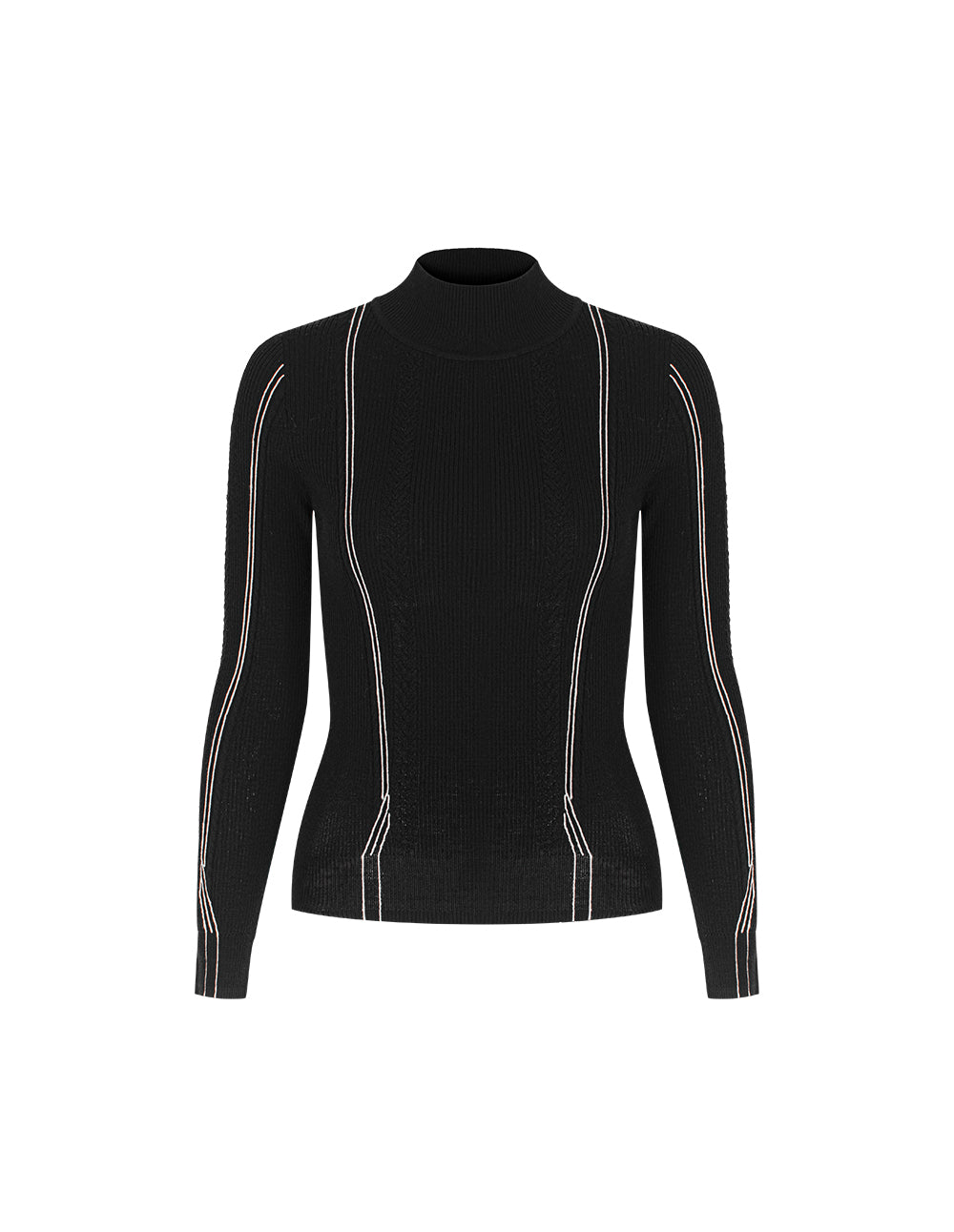 BORA AKSU Semi-High Neck Stripe Detail 100% Wool Knit Sweater