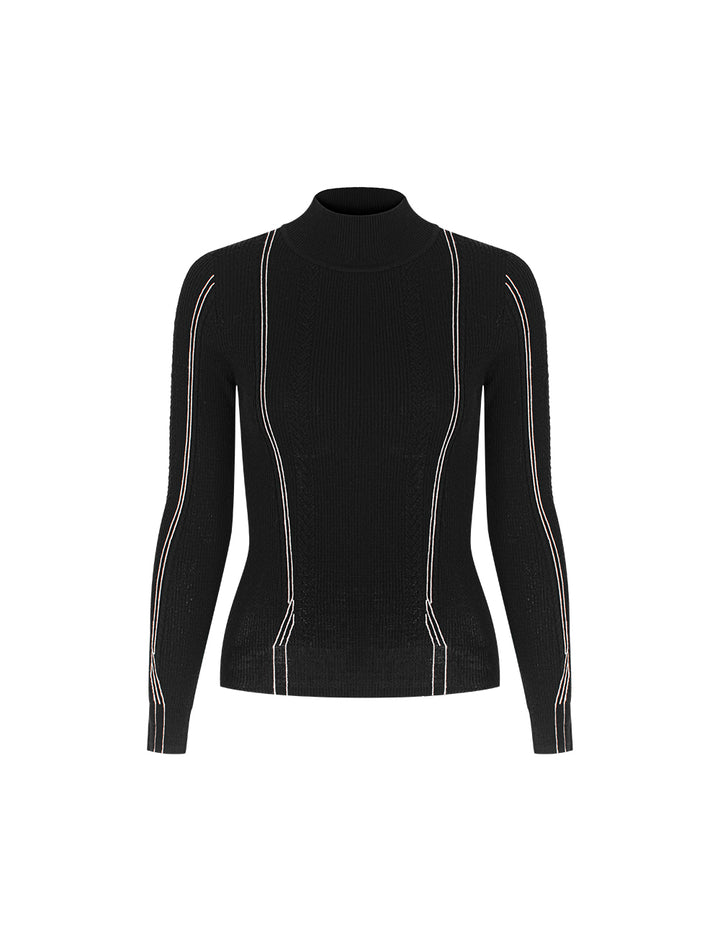 BORA AKSU Semi-High Neck Stripe Detail 100% Wool Knit Sweater