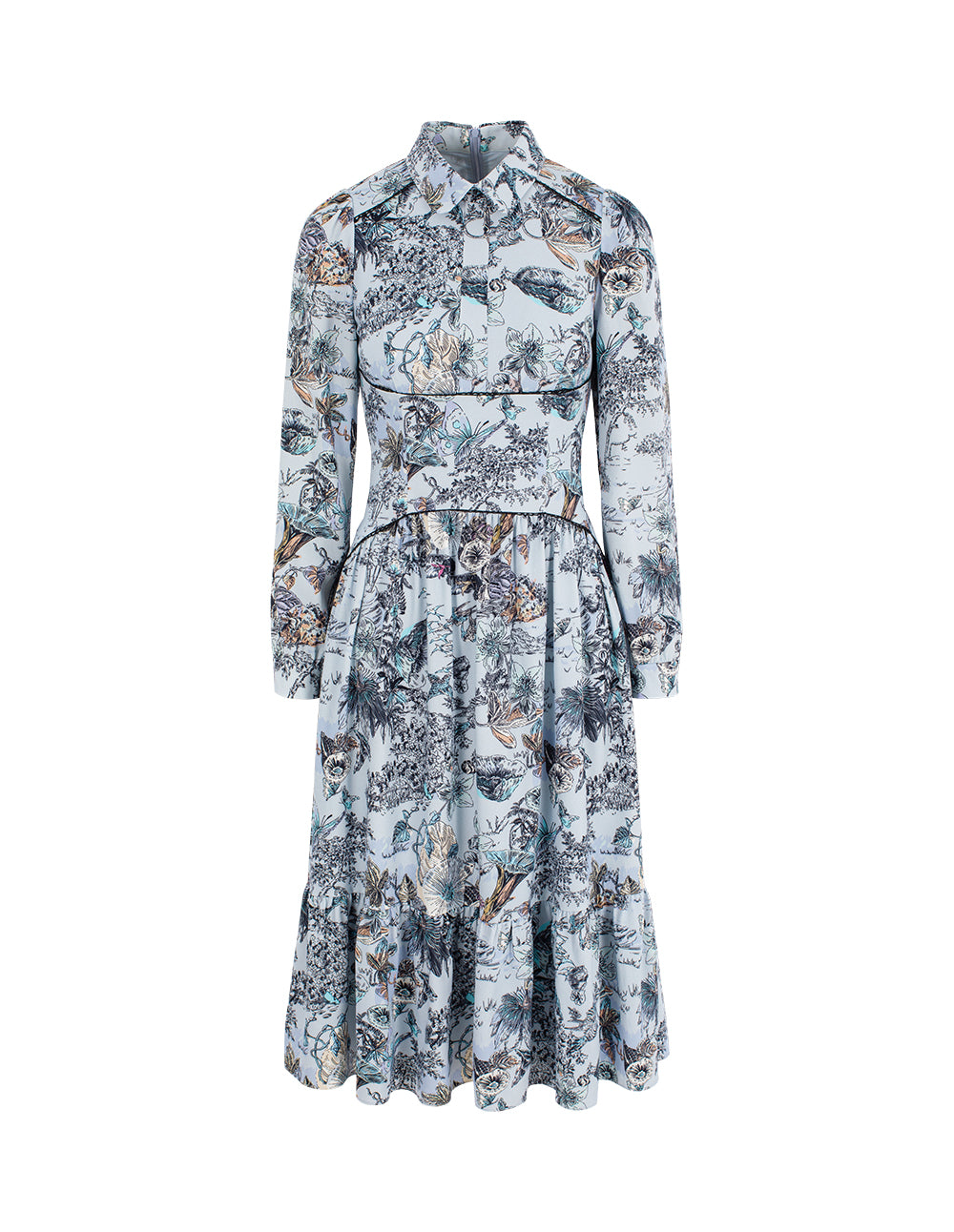 BORA AKSU Collared Hand-Painted Floral Print High-Waist Maxi Shirt Dress