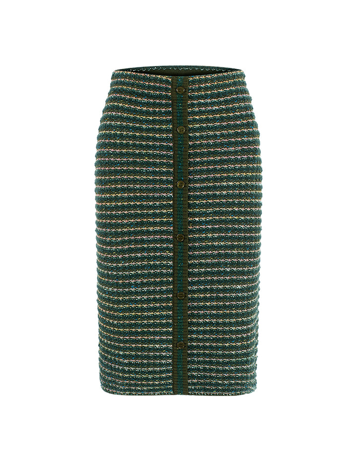 BORA AKSU Straight Pencil Blue-Green Variegated Knit Skirt