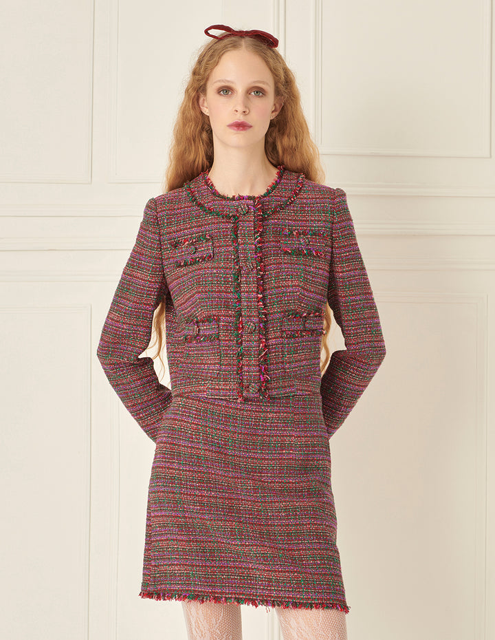 BORA AKSU Retro Mixed Colour Tweed A-Line Skirt