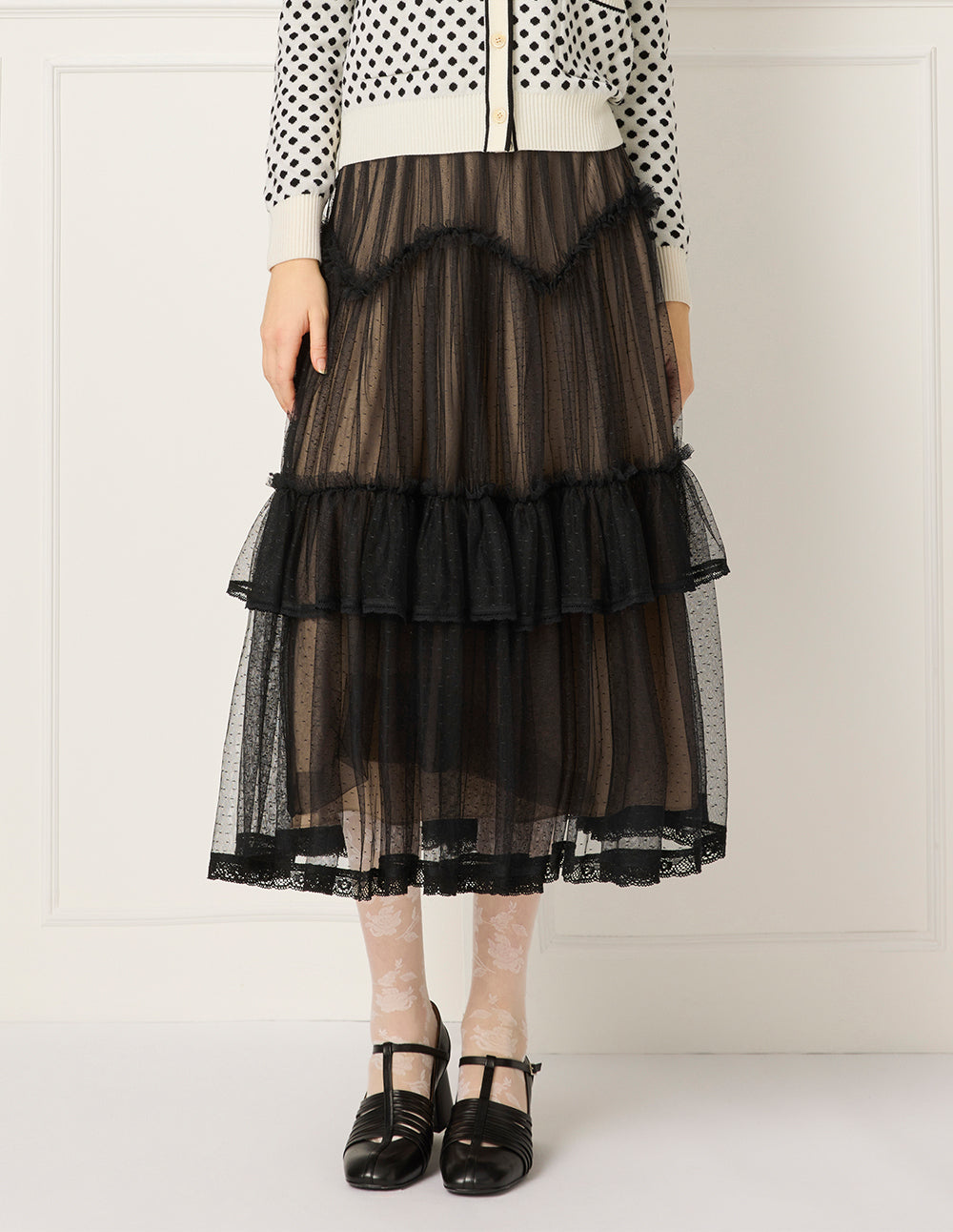 BORA AKSU Layered Ruffle Tulle Knee-length Skirt