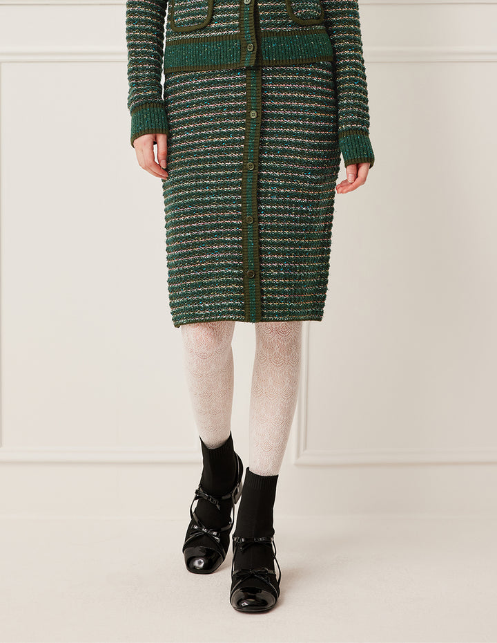 BORA AKSU Straight Pencil Blue-Green Variegated Knit Skirt