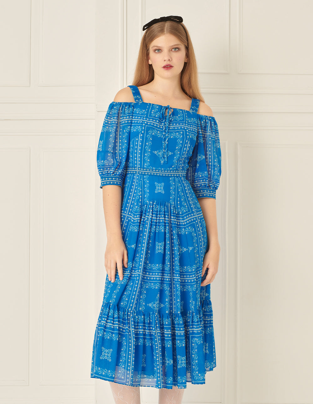 BORA AKSU Damascus Pattern Off-The-Shoulder Printed Dress