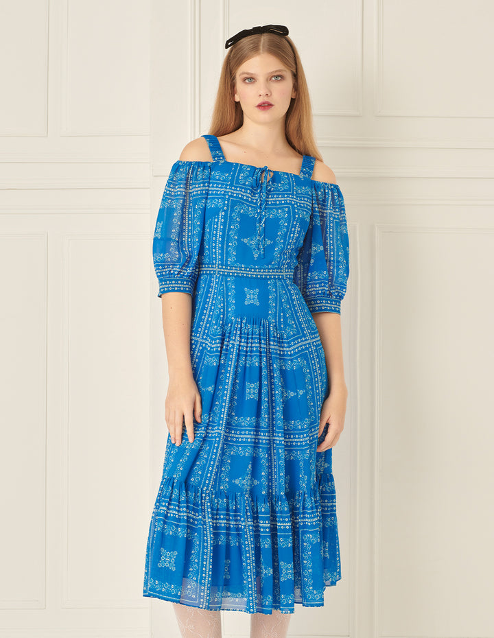 BORA AKSU Damascus Pattern Off-The-Shoulder Printed Dress