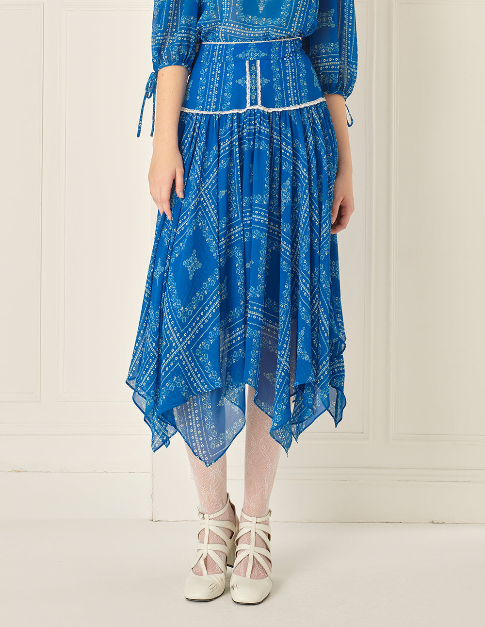 BORA AKSU Vintage Damascus Print Irregular Skirt