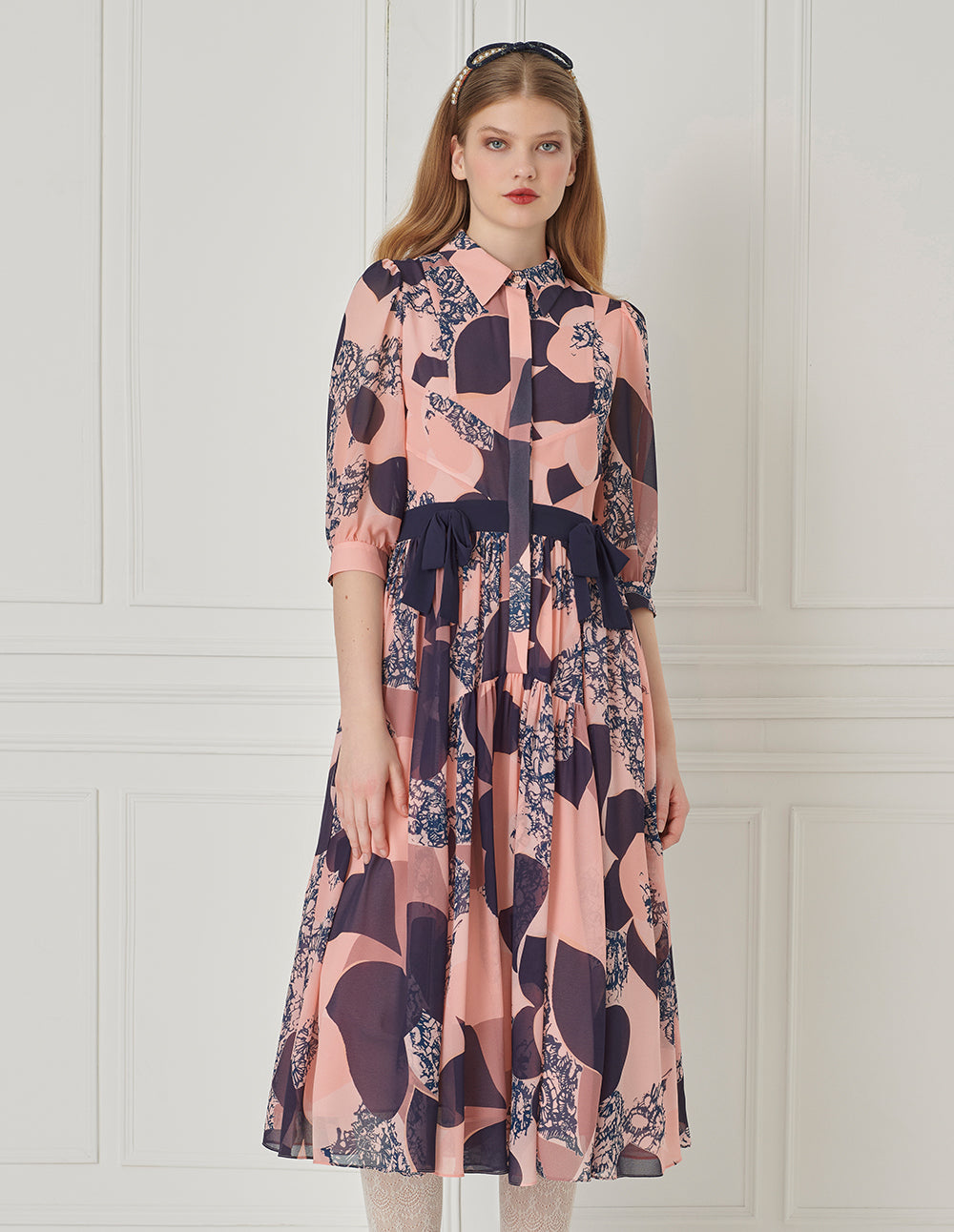 BORA AKSU Puff-Sleeved Bow-Embellished Printed Dress
