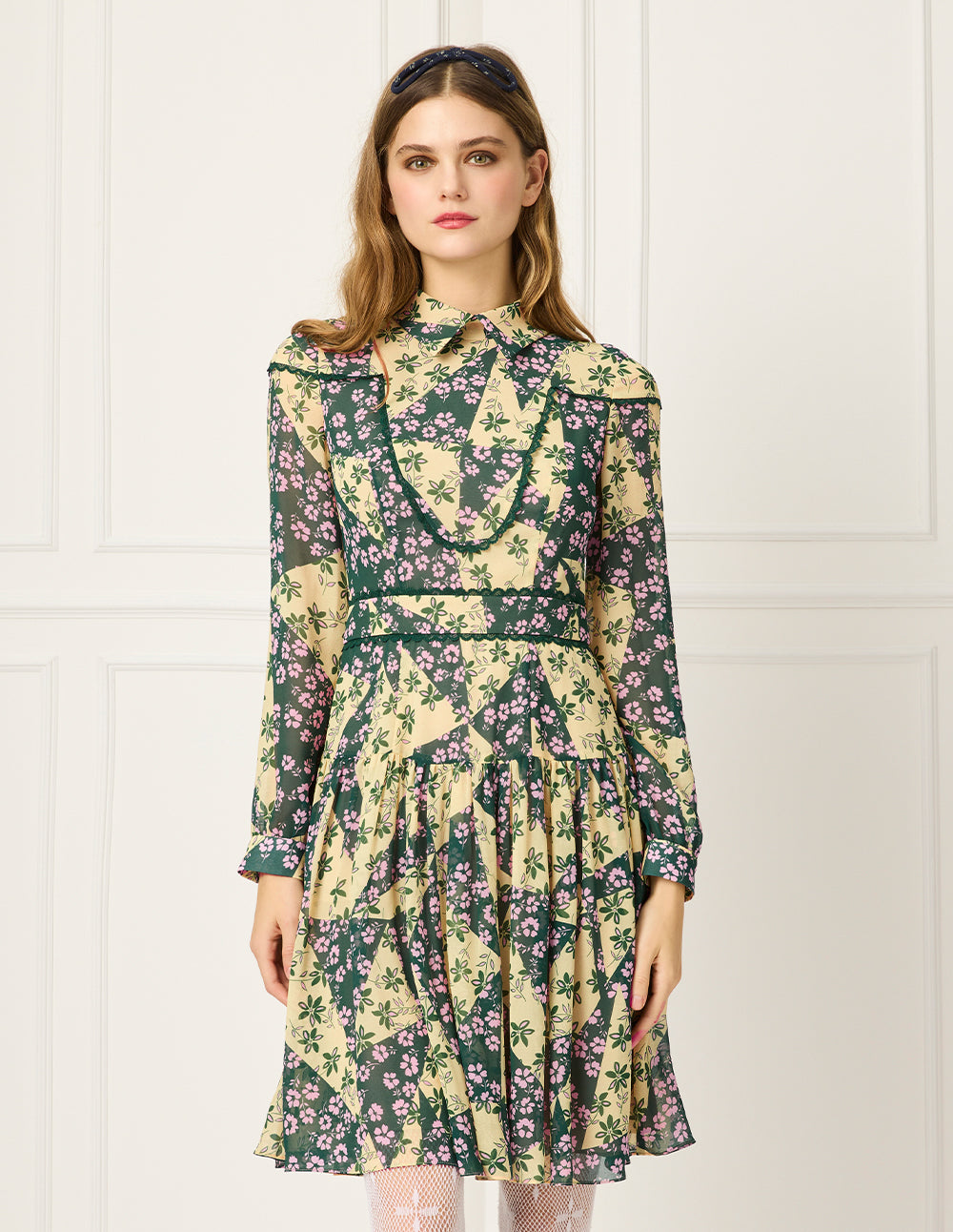 BORA AKSU Shirt-Collared Bubble Sleeve Floral Printed Pleated Midi Dress