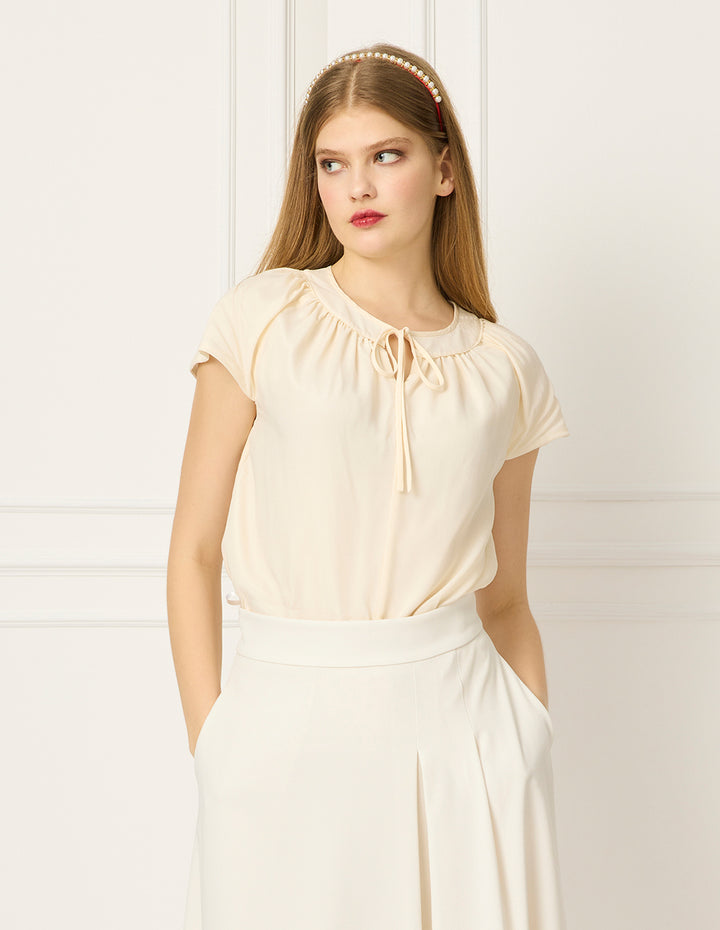 BORA AKSU Round Neck Tie Sleeveless Pleated Silk Top