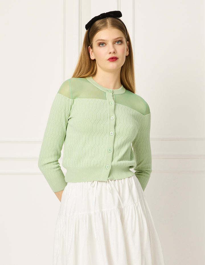 BORA AKSU Round Neck Long-Sleeved Patchwork Knitted Cardigan