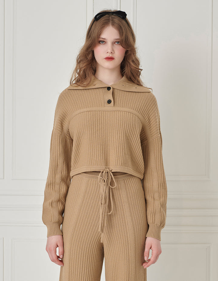 BORA AKSU Turn-Down Collar Wide Drawstring Loose Wool Knitted Pullover