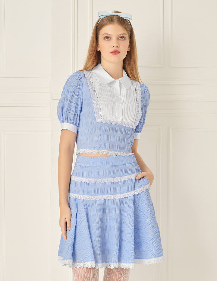 BORA AKSU Puff Sleeve Peter Pan Collar Color Block Lapel Top