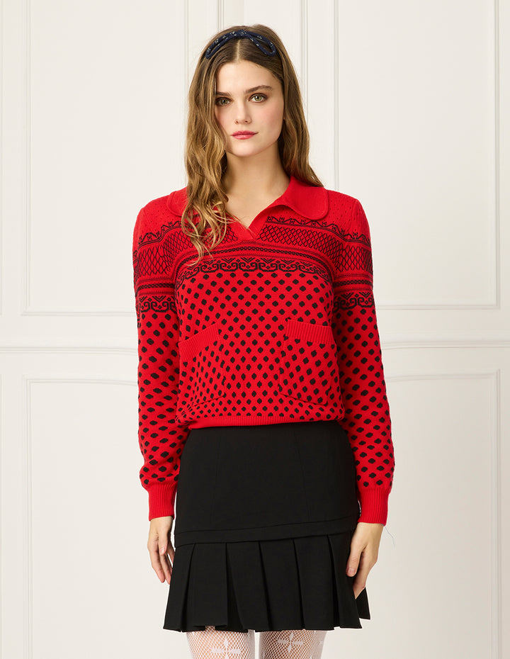 BORA AKSU Peter Pan Collar Black Polka Dot Knitted Pullover