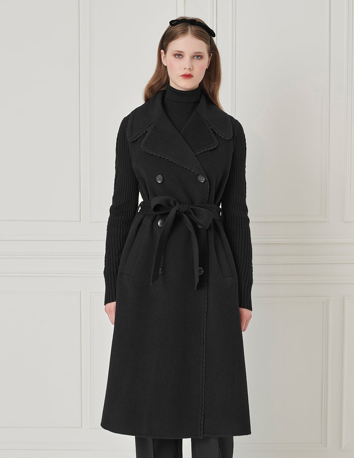 BORA AKSU Lapel Knitted-Sleeve Splicing Double-Breasted Coat