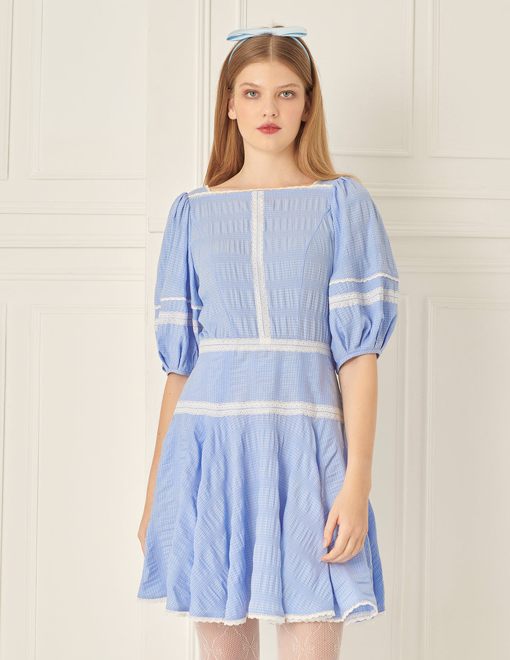 BORA AKSU Puff Sleeve Lace Patchwork Dress