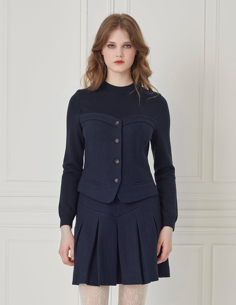 BORA AKSU Round-Collar Long-Sleeve Curved Splicing Knitted Pullover