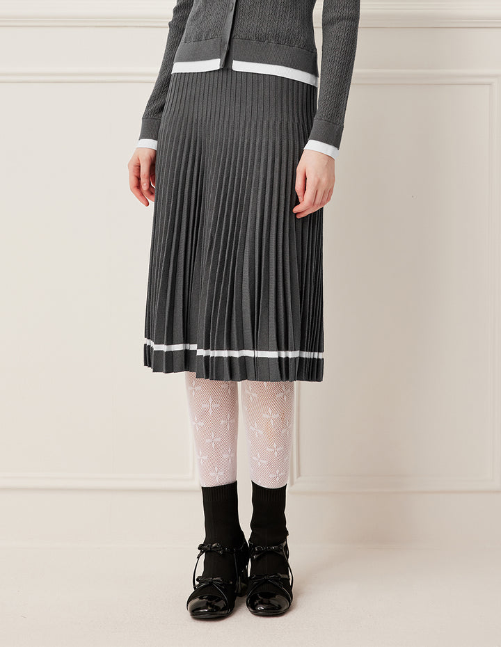 BORA AKSU Stretchy A-Line Pleated Knit Knee-Length Skirt