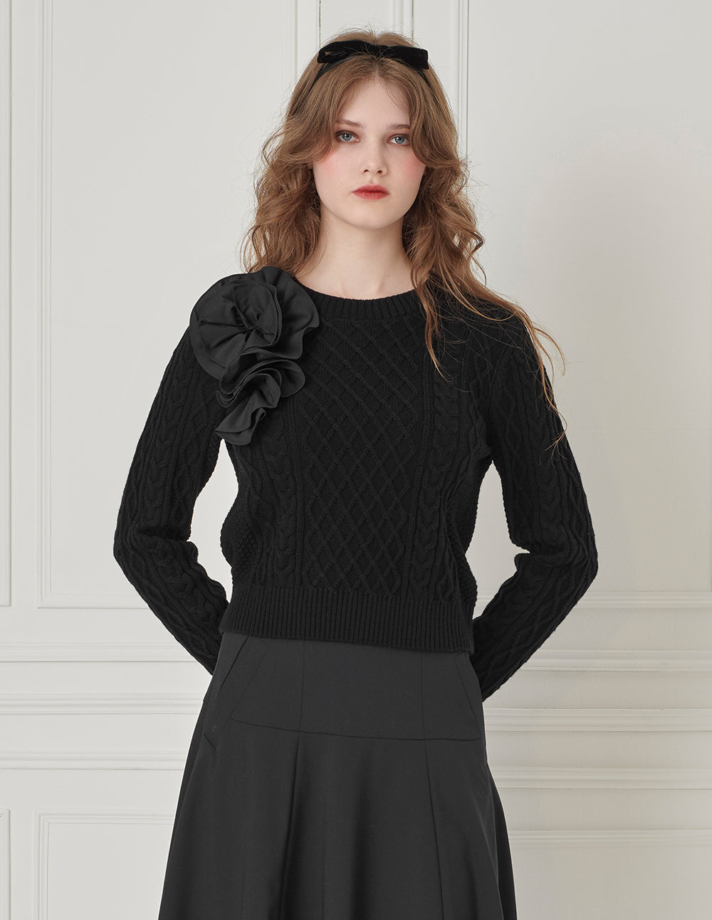 BORA AKSU Floral crew neck wool button-down sweater