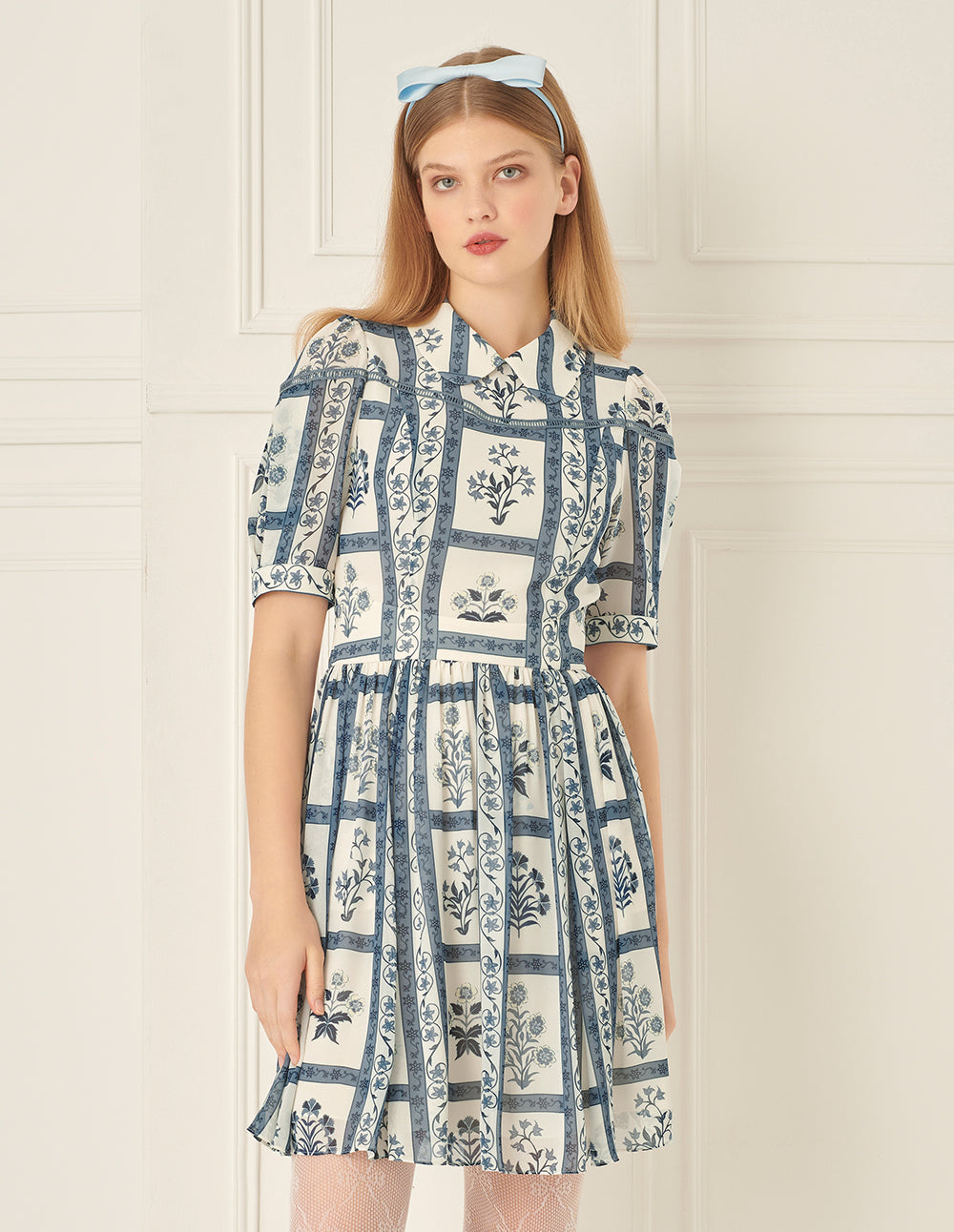 BORA AKSU Puff Sleeve Lapel Printed Dress