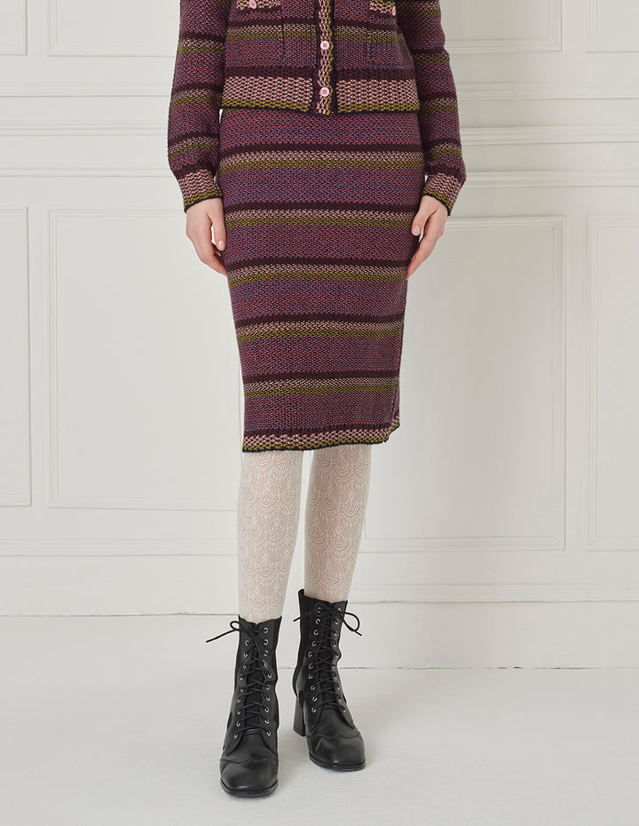 BORA AKSU Tweed  Stripe Wool Knee-Straight Pencil Skirt
