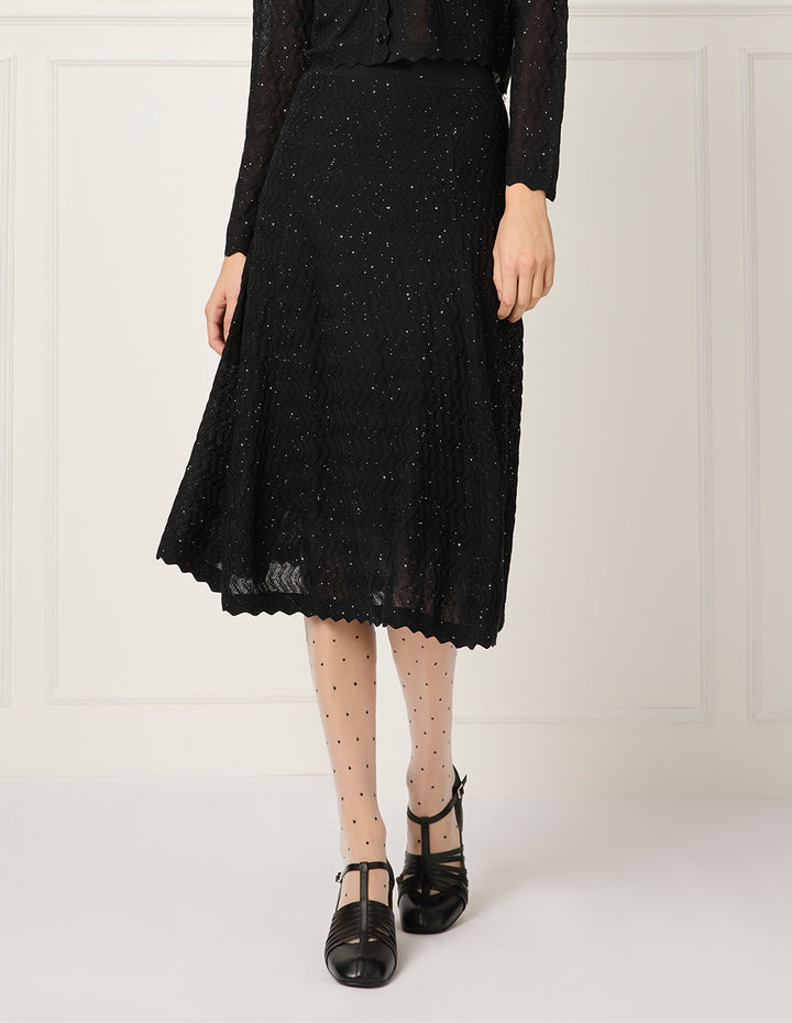 BORA AKSU A-line Sequined Knee-Length Pleated Knitted Skirt